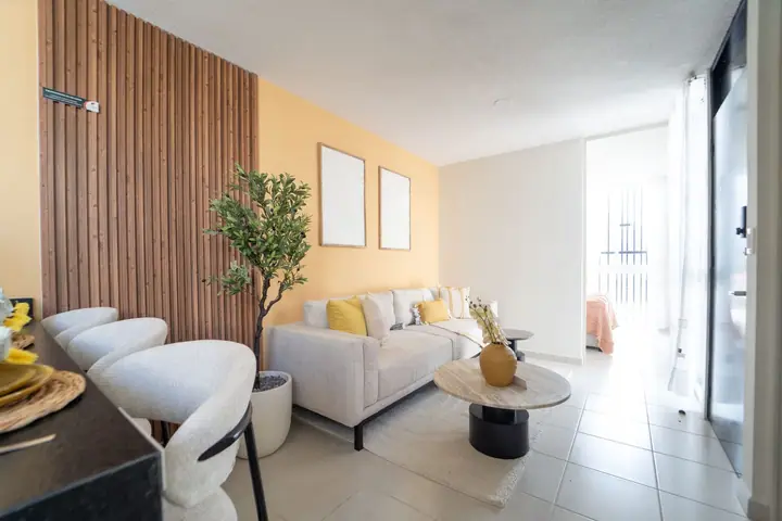 Comedor y sala del modelo MONDRAGÓN en Landa Residencial, Aguascalientes