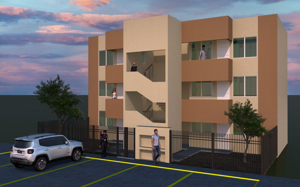 Fachada de departamentos en Torres Villa Canto, fraccionamiento vertical en Aguascalientes.